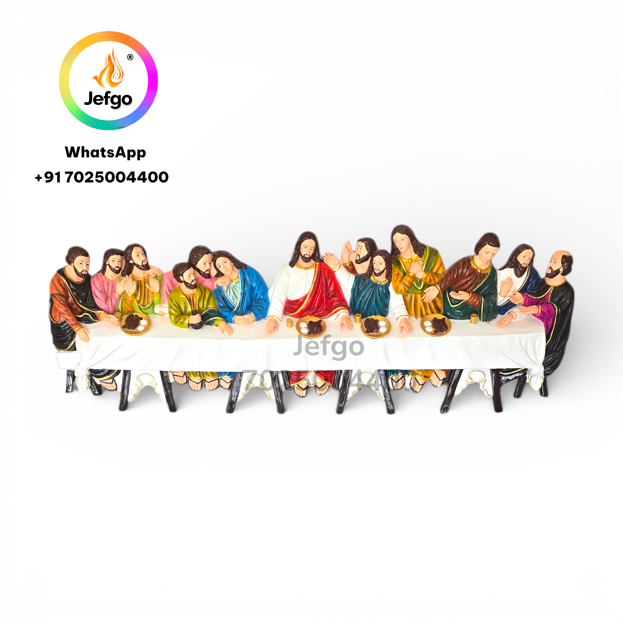 Handcrafted Last Supper statue showing Jesus and the twelve apostles for church altar decoration