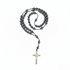 Jefgo traditional religious prayer rosary with dark metallic beads and a silver crucifix on a black cord