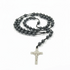 Jefgo traditional religious prayer rosary beads with dark metallic beads and a silver crucifix on a black cord