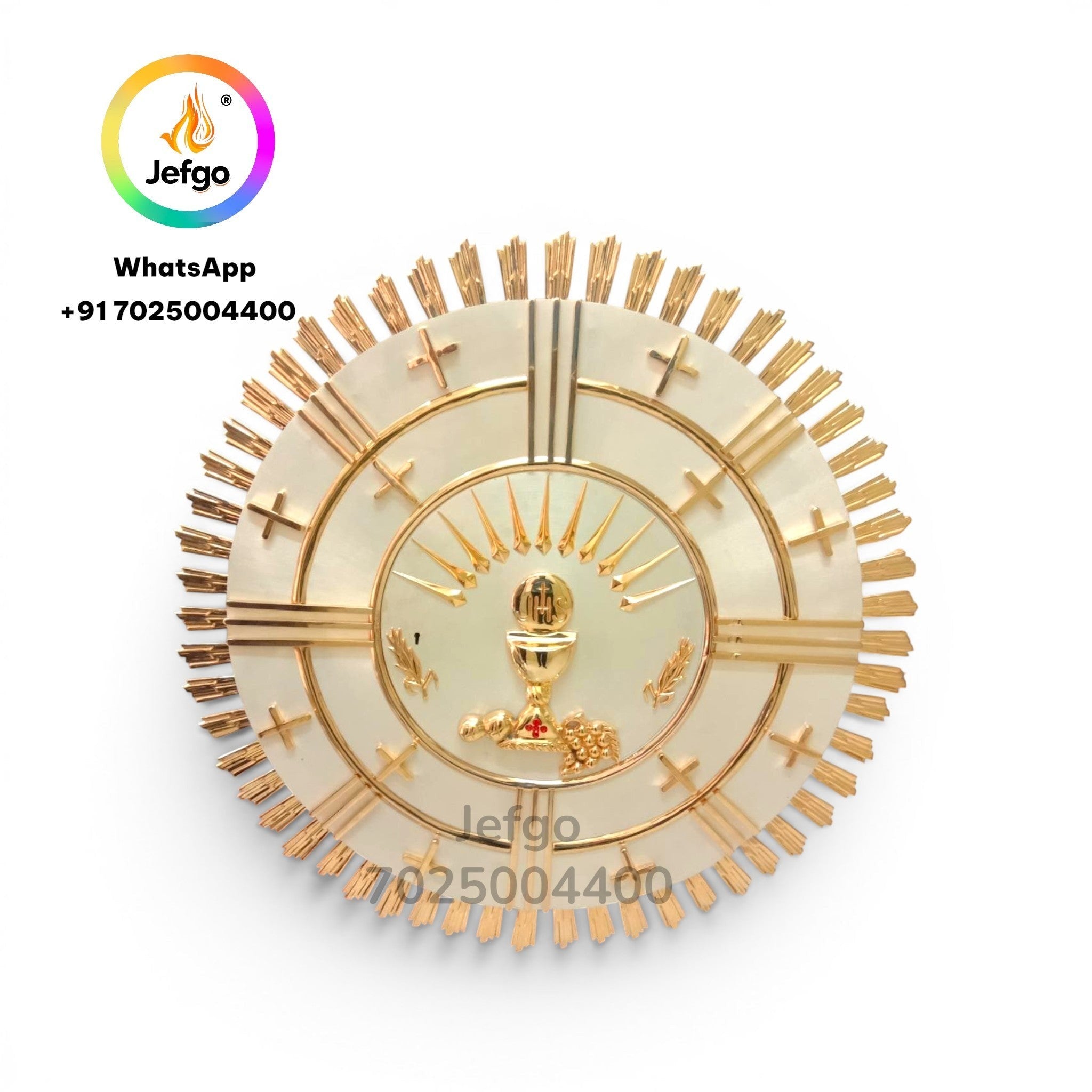 Jefgo Tabernacle Model 69, wall type, with gold-plated brass casting front and silver-plated brass sheet.