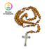 Jefgo Rosary Model 7332 featuring brown wooden beads and a silver crucifix with green enamel detailing